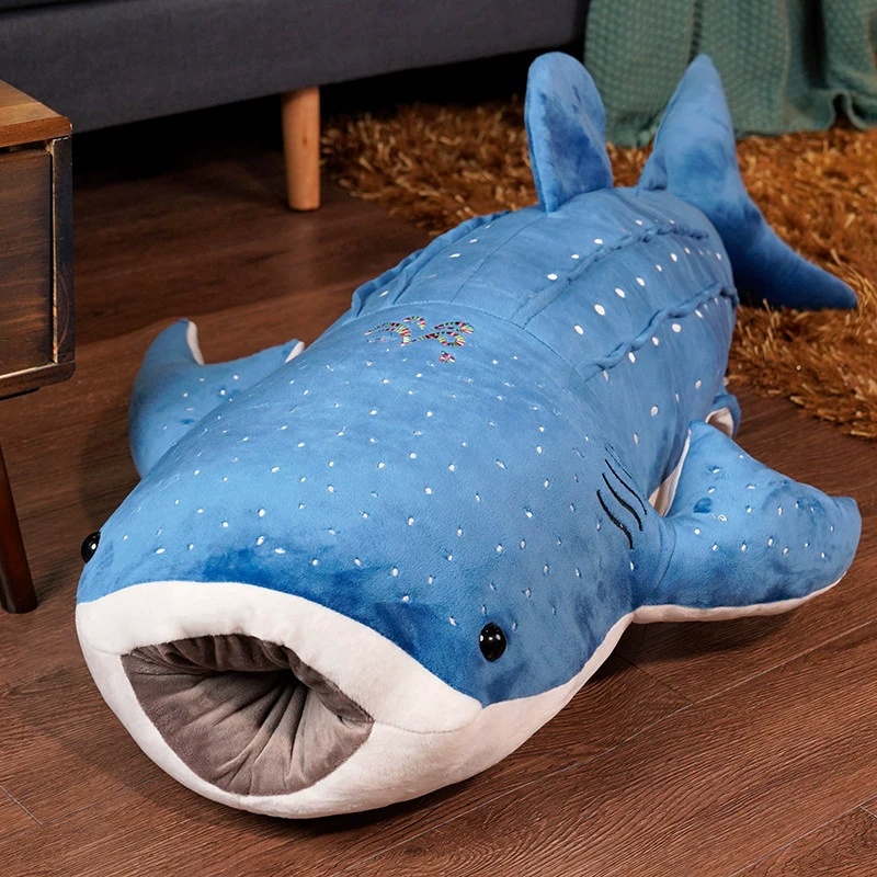 whale shark plushie Cross border simulation large shark cross-border plush toy ocean whale doll cloth doll pillow 16