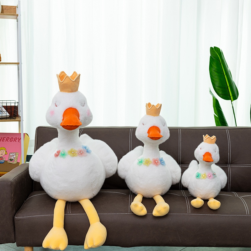 White crowned goose plush toy with multiple specifications to choose from, unique design with three small flowers 11