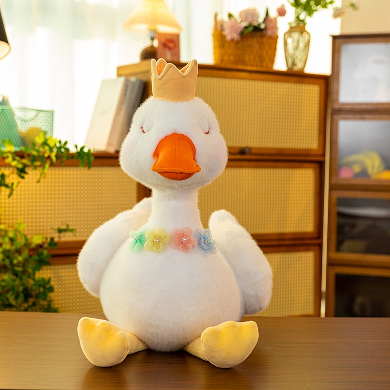 White crowned goose plush toy with multiple specifications to choose from, unique design with three small flowers 13