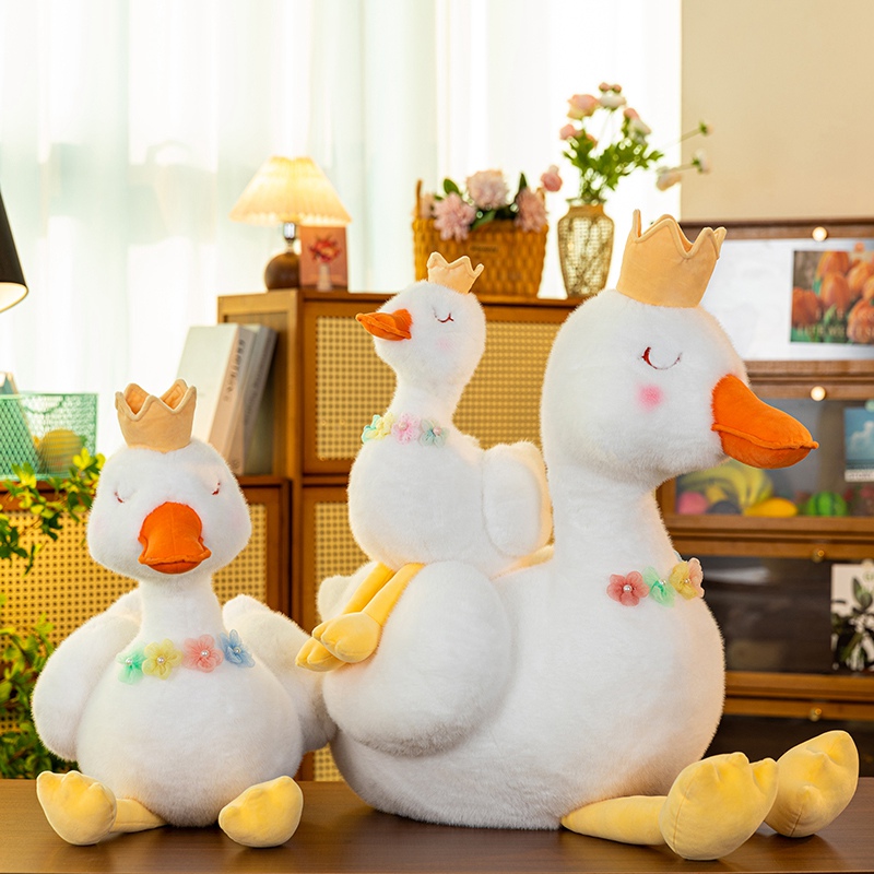 White crowned goose plush toy with multiple specifications to choose from, unique design with three small flowers 14