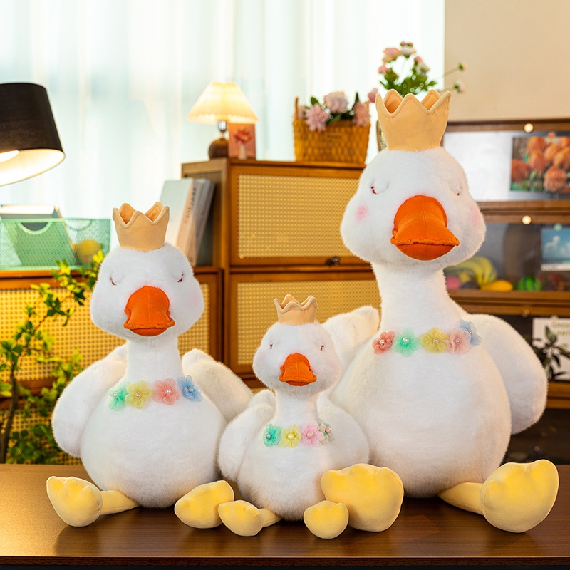 White crowned goose plush toy with multiple specifications to choose from, unique design with three small flowers 12