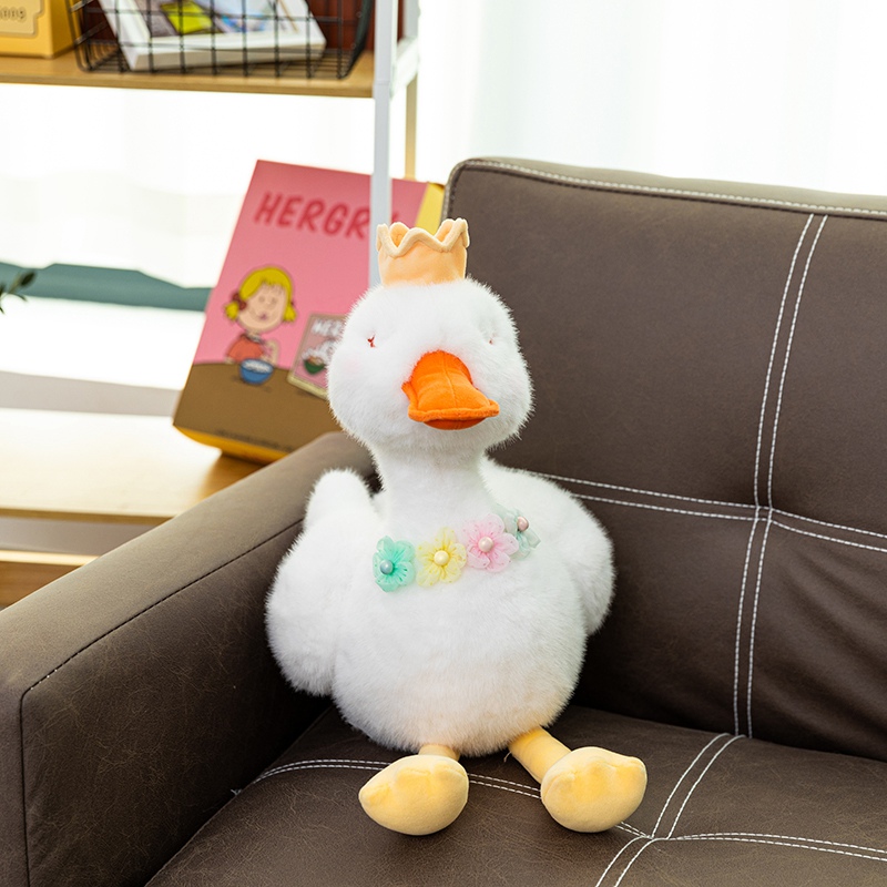 White crowned goose plush toy with multiple specifications to choose from, unique design with three small flowers 16