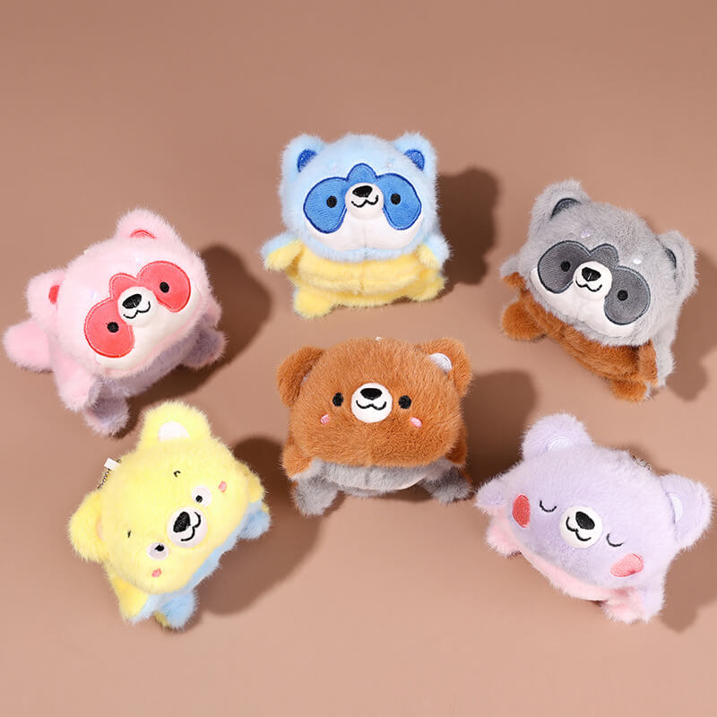 Hot Selling 9CM Reversible Mini Raccoon Plushie Forest Stuffed Animals Soft Mascot Pendant Raccoon Plush Keychain 12