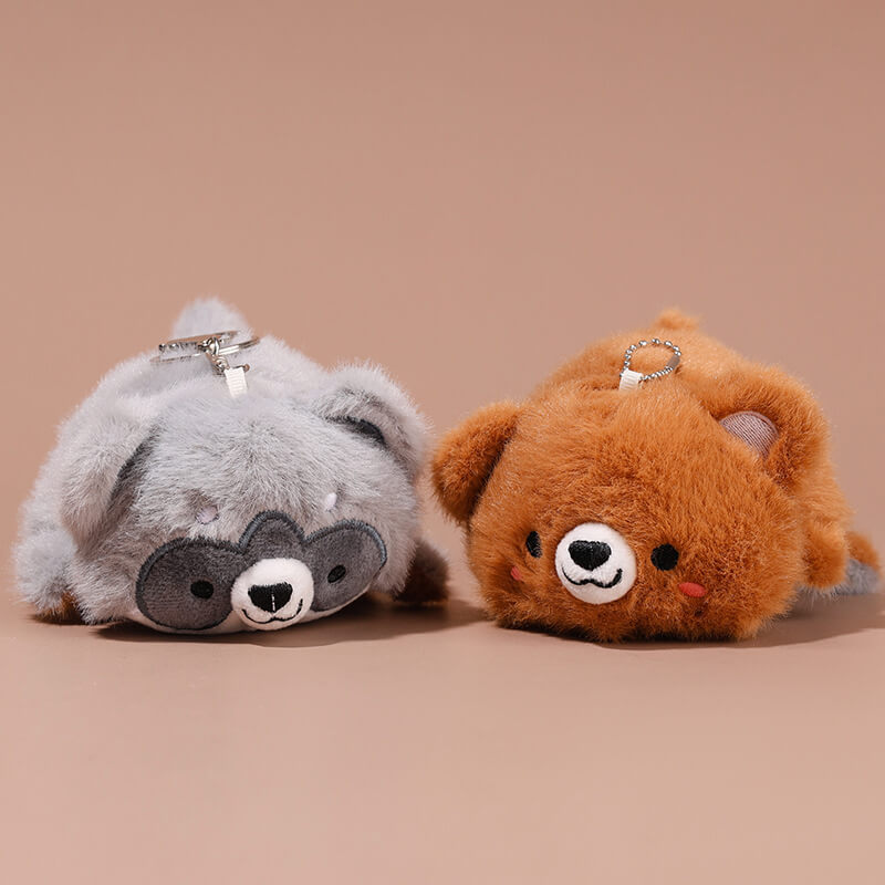 Hot Selling 9CM Reversible Mini Raccoon Plushie Forest Stuffed Animals Soft Mascot Pendant Raccoon Plush Keychain 16