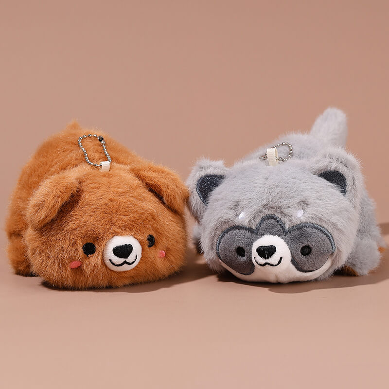 Hot Selling 9CM Reversible Mini Raccoon Plushie Forest Stuffed Animals Soft Mascot Pendant Raccoon Plush Keychain 13