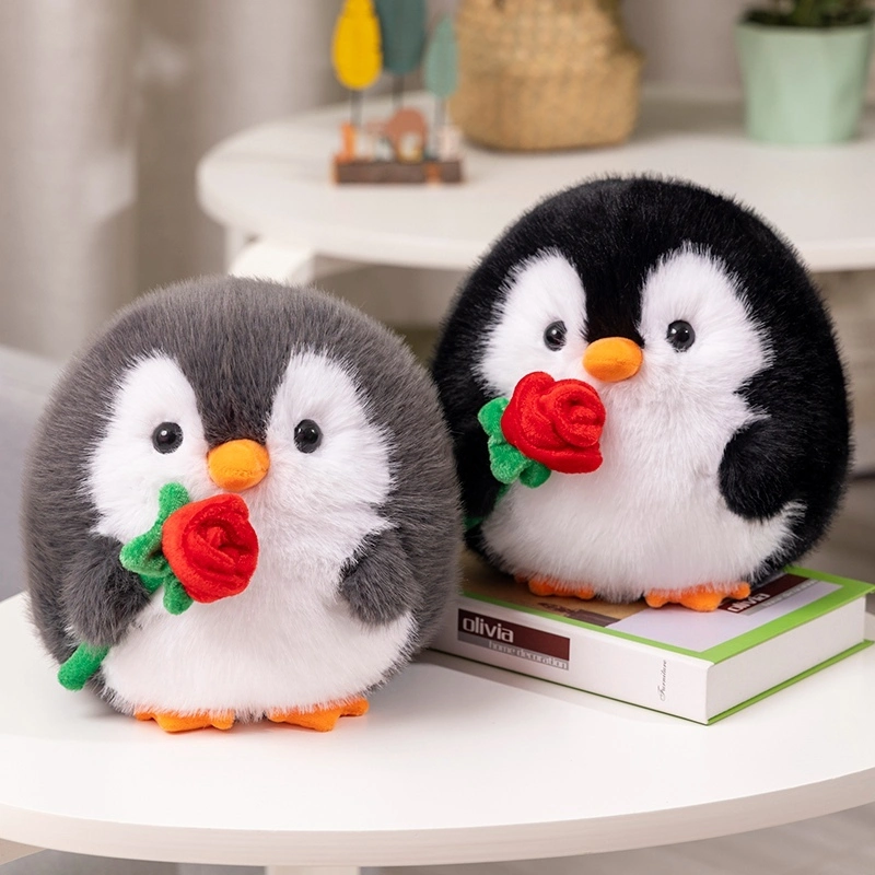 Penguin Plush Toy with Rose, Creative Design, Soft and Comfortable Valentine's Day Gift 1