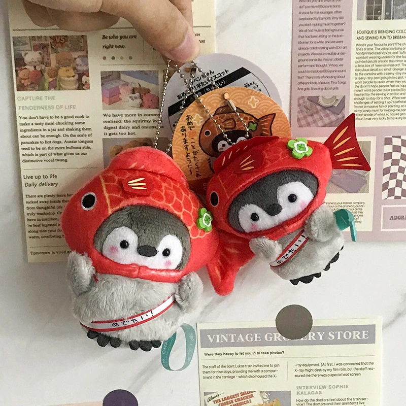 Manufacturers Wholesale Kawaii 8cm/10cm Japanese Koi Penguin Plush Toy Keychain  Mini Toys Stuffed Animals Pendant 1