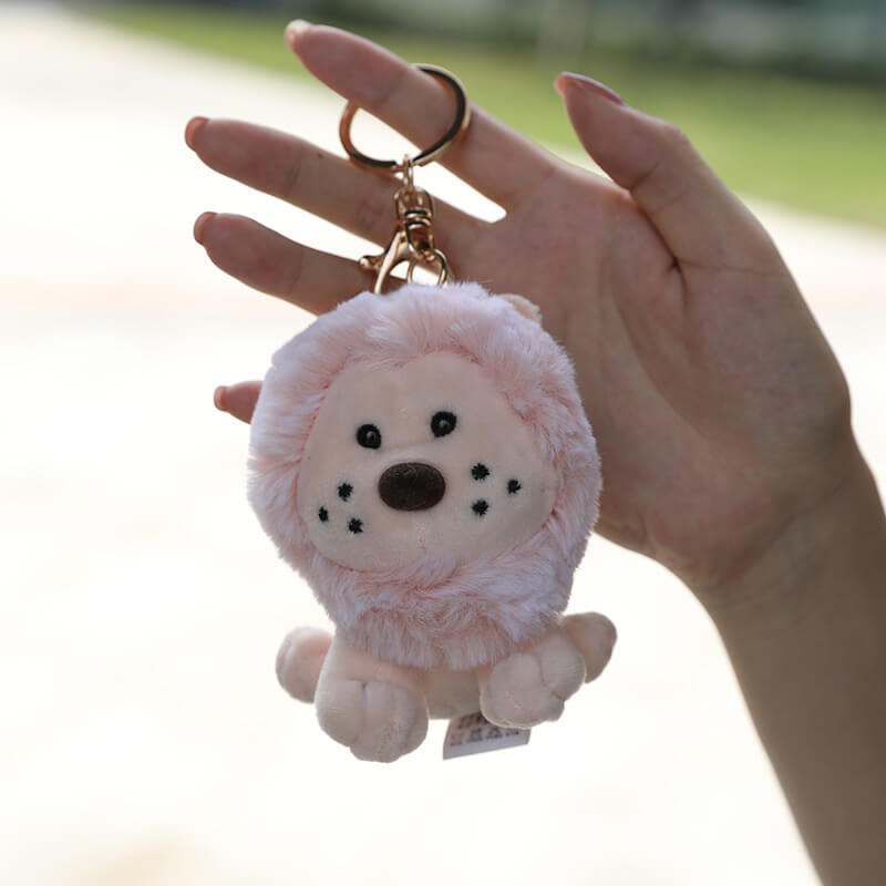 Wholesale 10cm Pink Gray Brown Lion Plush Toy Fluffy Plush Animal Backpack Bag Charm Pendant Anime Bag Decoration 16
