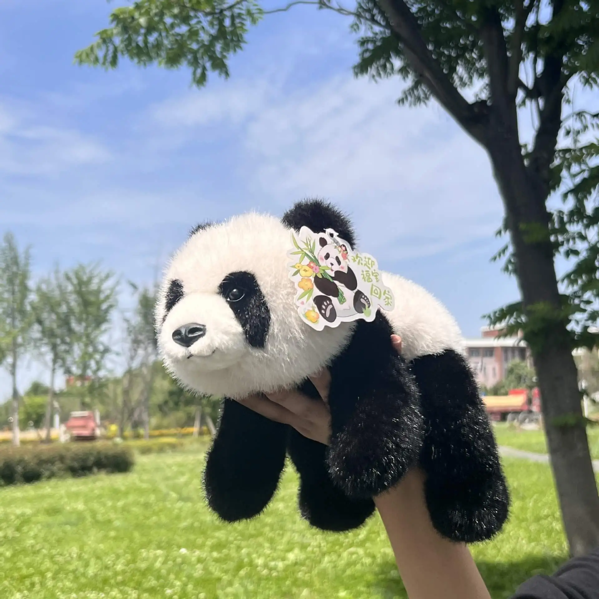 Hot Selling Cartoon Panda Plush Toys Black White Panda Stuffed Animals Soft  Character Design Embroidered Logo Gift 1