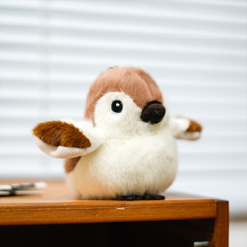 Llavero de peluche de pájaro pinzón de 12 cm al por mayor, mini peluches suaves, muñeco de gorrión para decoración del hogar. 14