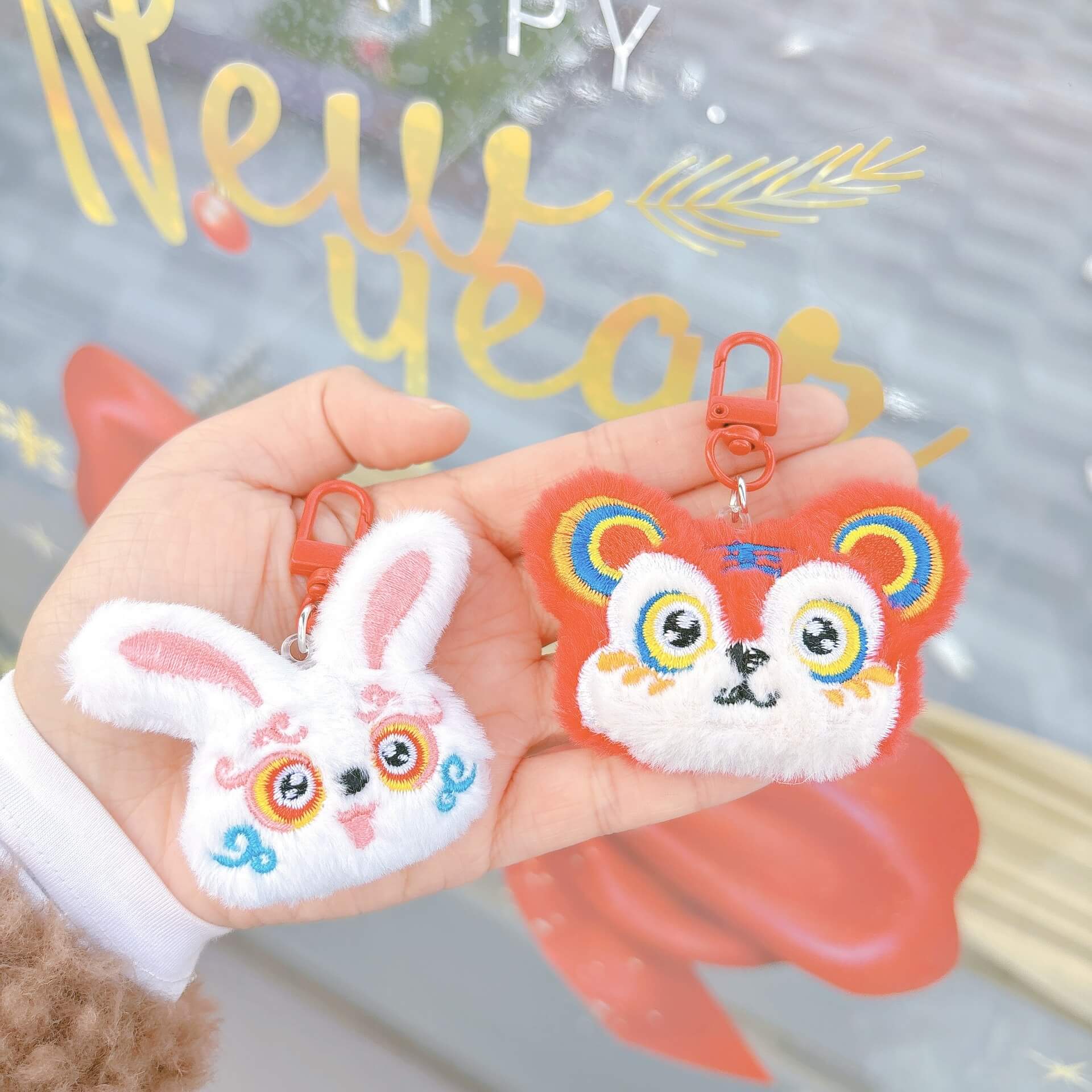 Wholesale DIY Red Tiger Plush Toy White Rabbit Animal Head Mini Plush Stuffed Toy Brooch Accessories 12