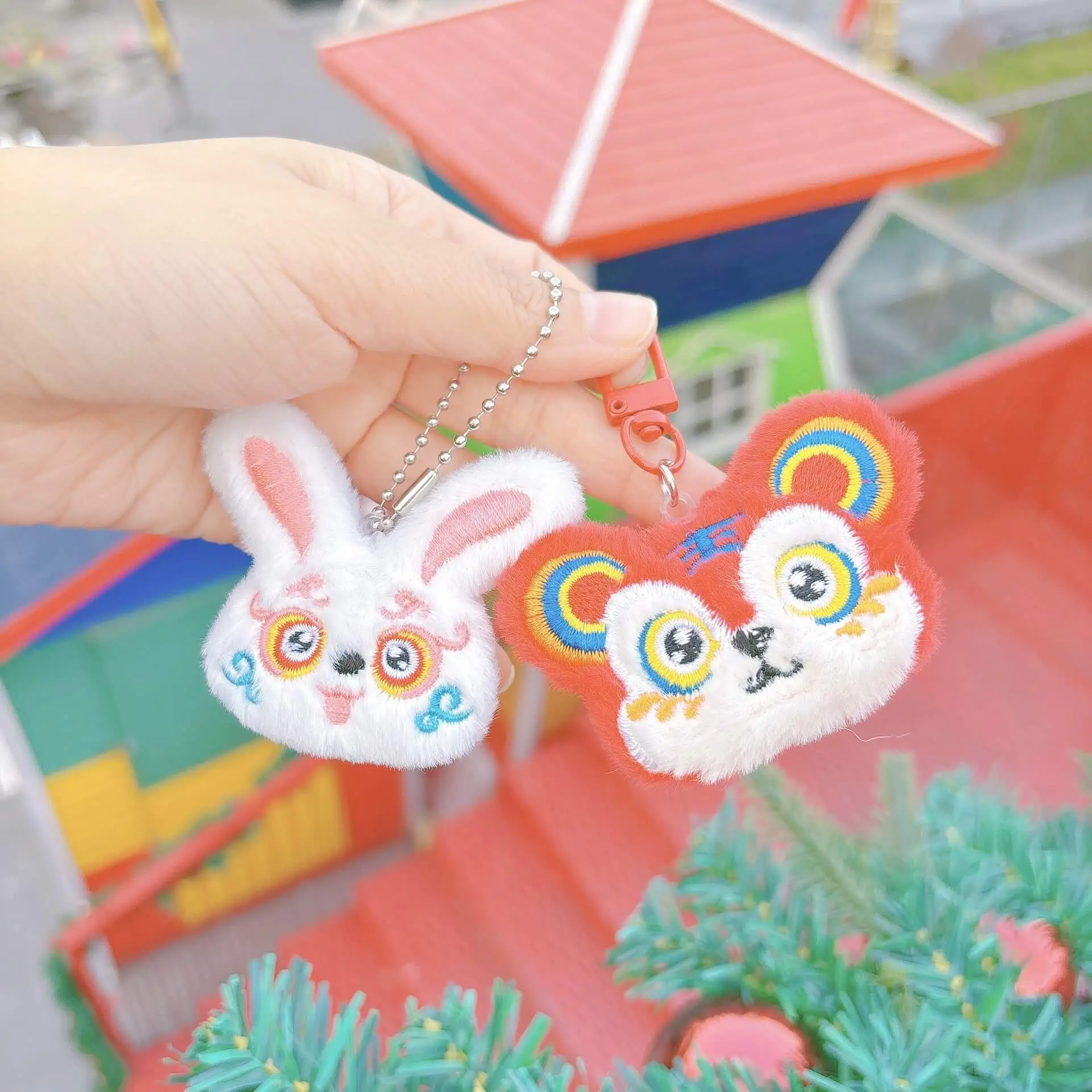 Wholesale DIY Red Tiger Plush Toy White Rabbit Animal Head Mini Plush Stuffed Toy Brooch Accessories 1