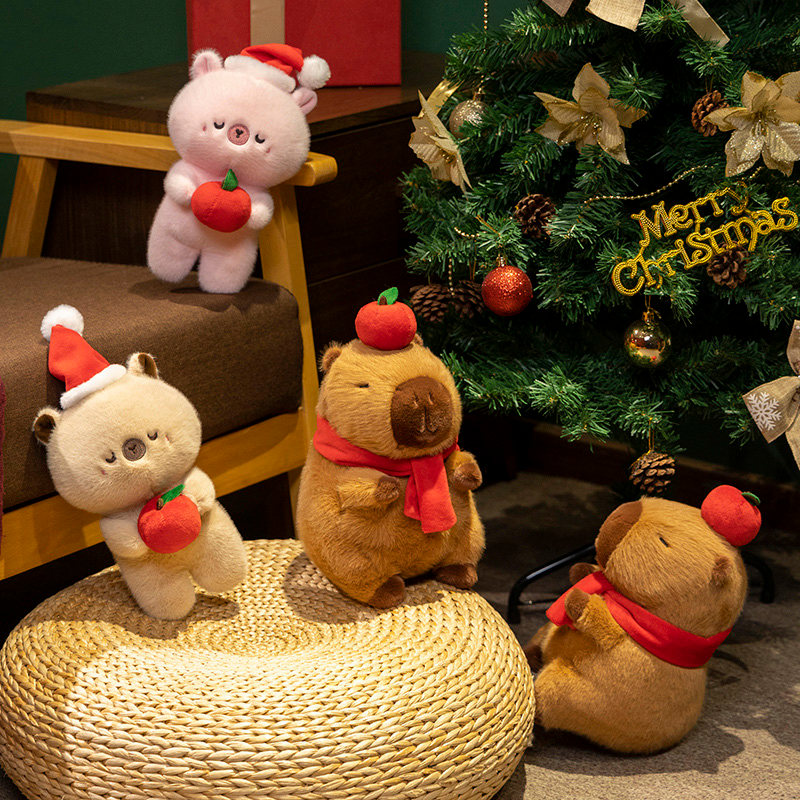 Peluche de capibara, lindo muñeco de peluche navideño con diseño creativo que realza el ambiente navideño. 15