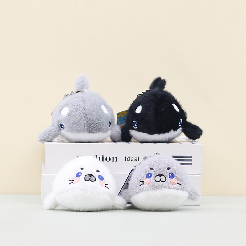 12cm Shark Dolphin Seal Killer Whale Shark Plushie Keychain Pendant Doll Small Mini  Stuffed Animal Kids Gift Cartoon 9