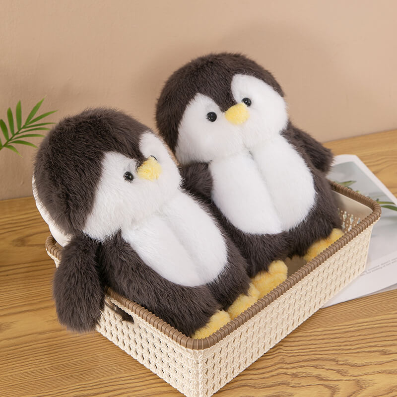 Wholesale Winter Pink Blue Black Penguin Plush Slippers Comfortable Baby Warm Cotton Stuffed Animal House Indoor Shoes 18