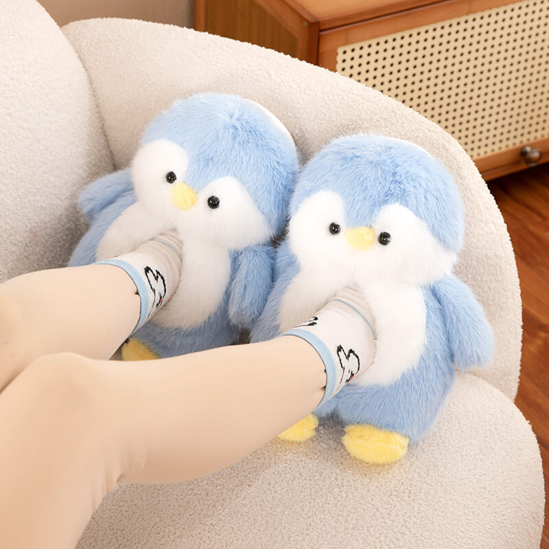 Wholesale Winter Pink Blue Black Penguin Plush Slippers Comfortable Baby Warm Cotton Stuffed Animal House Indoor Shoes 12
