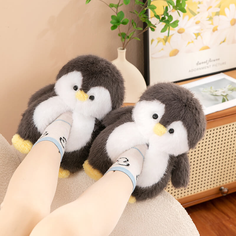 Wholesale Winter Pink Blue Black Penguin Plush Slippers Comfortable Baby Warm Cotton Stuffed Animal House Indoor Shoes 17