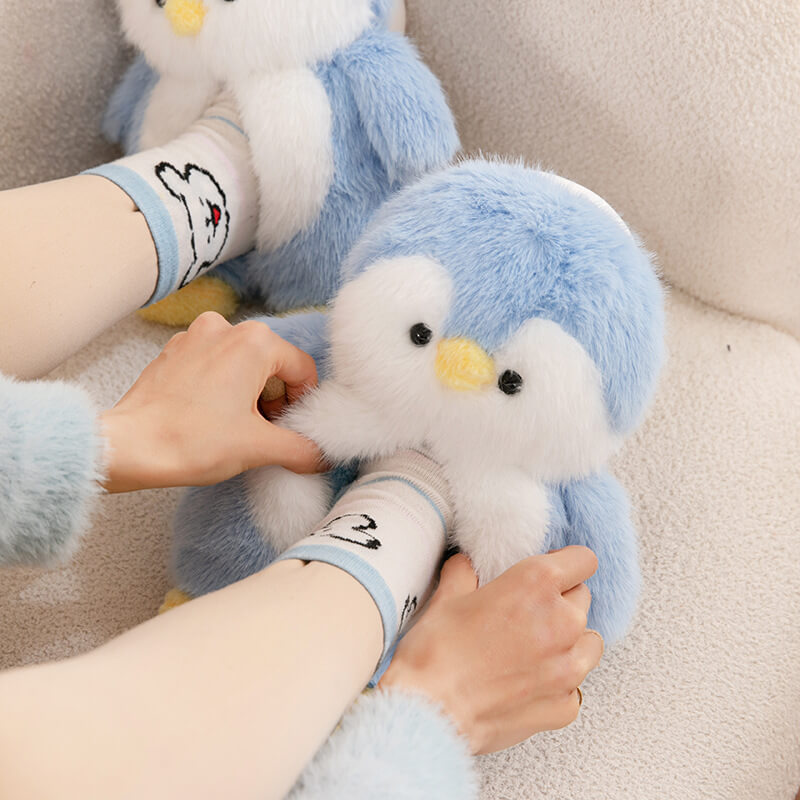 Wholesale Winter Pink Blue Black Penguin Plush Slippers Comfortable Baby Warm Cotton Stuffed Animal House Indoor Shoes 13