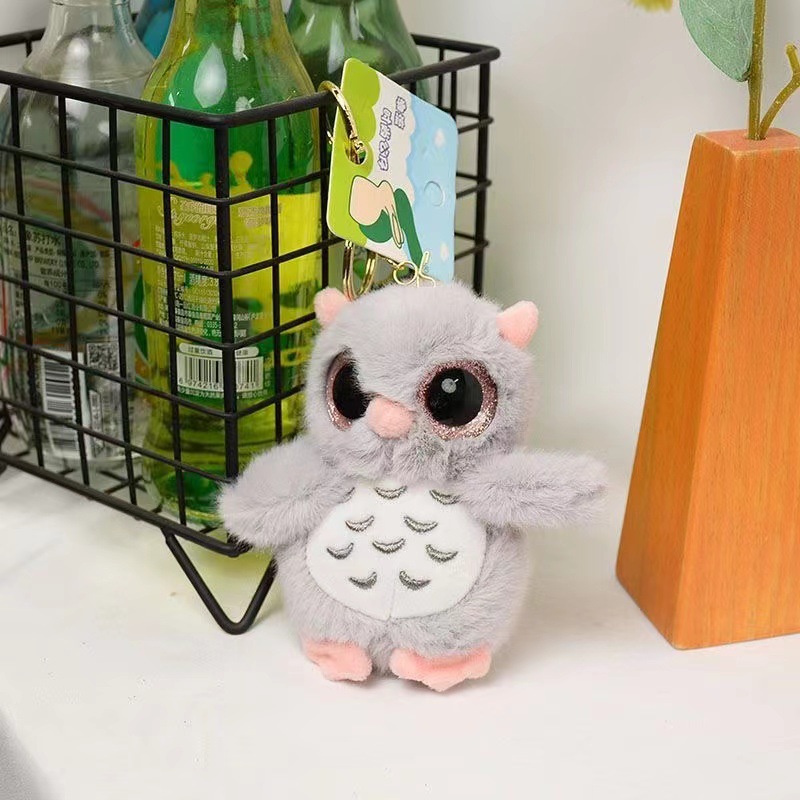 Custom Logo 12cm White Gray Brown High Quality Owl Plushie Pendant Stuffed Animals Bag Doll Charm Keychain 12
