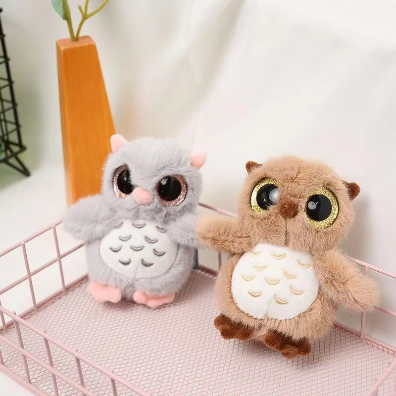 Custom Logo 12cm White Gray Brown High Quality Owl Plushie Pendant Stuffed Animals Bag Doll Charm Keychain 15