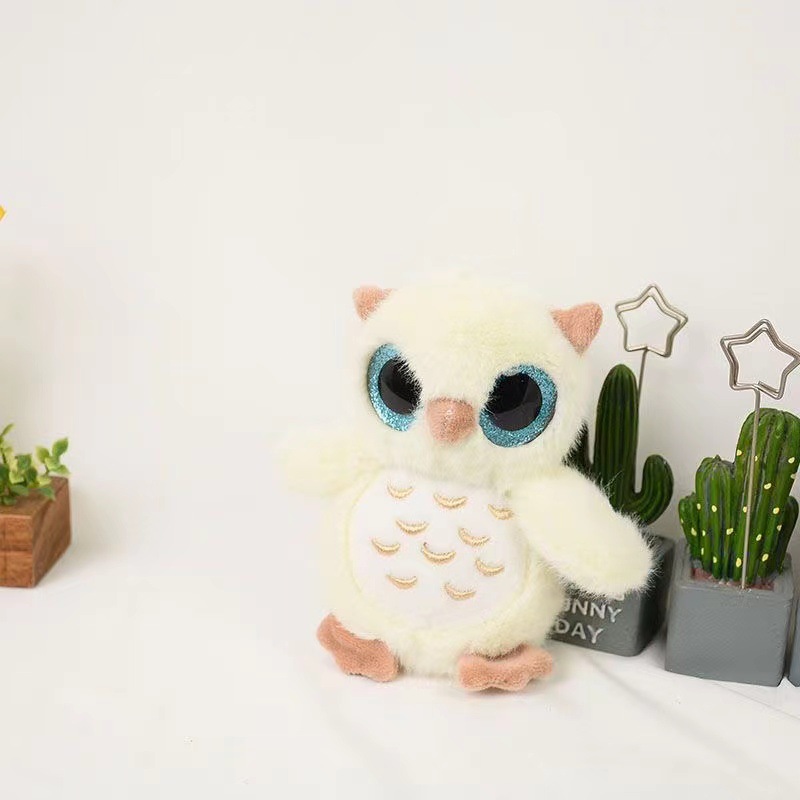 Custom Logo 12cm White Gray Brown High Quality Owl Plushie Pendant Stuffed Animals Bag Doll Charm Keychain 14