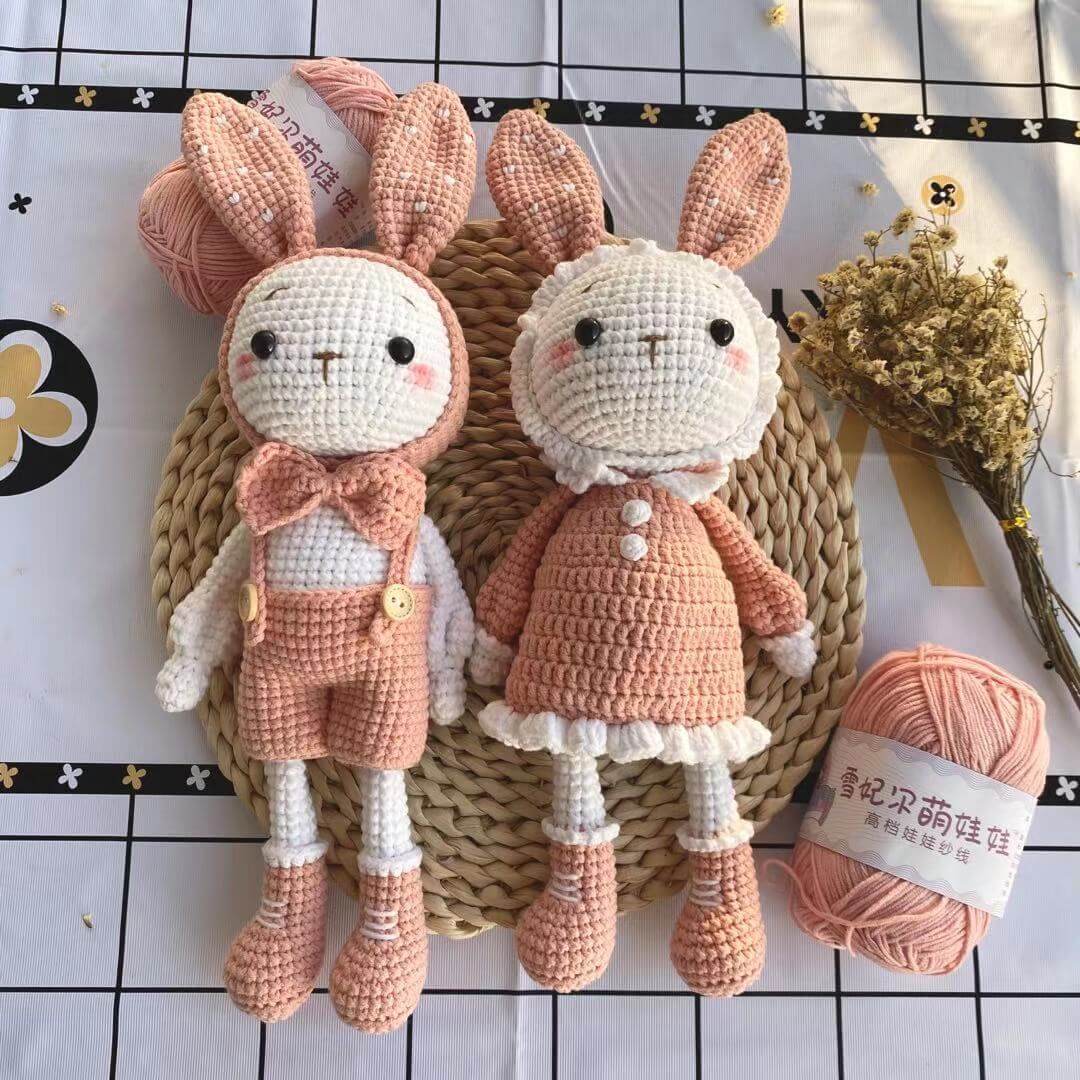 Hot Sale 100% Crochet Plushies Handmade Knitted Crochet Knitted Bunny Stuffed Animal Amigurumi Stuffed Bunny Toys 17