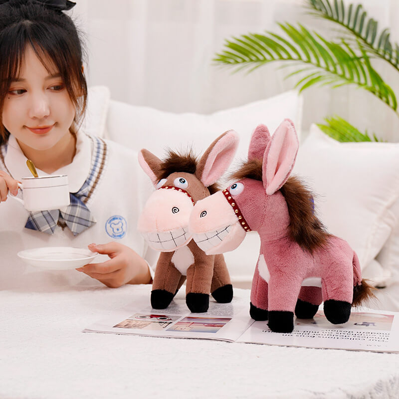 Wholesale Kawaii Little Red And Brown Donkey Stuffed Animal Doll Horse Plush Toy Soft Plushies Toy Promotional 16