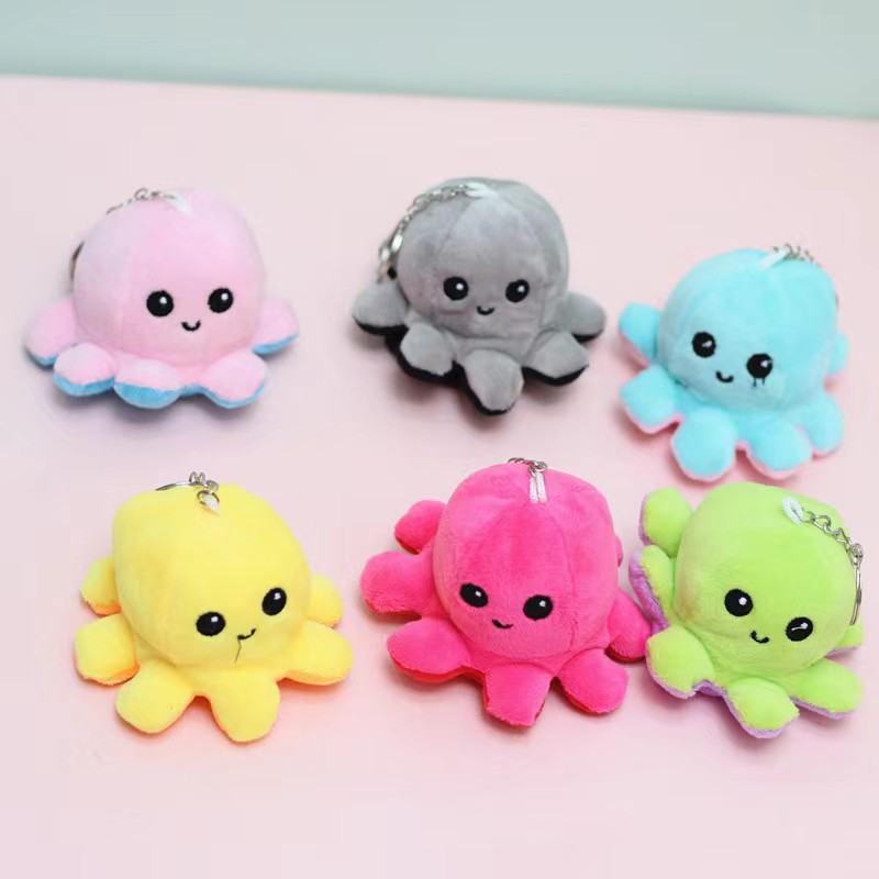 Wholesale Cute Plush Flip Octopus Keychain Toys Cartoon Creative Double Reversible Stuffed Animals Backpack Pendants 9