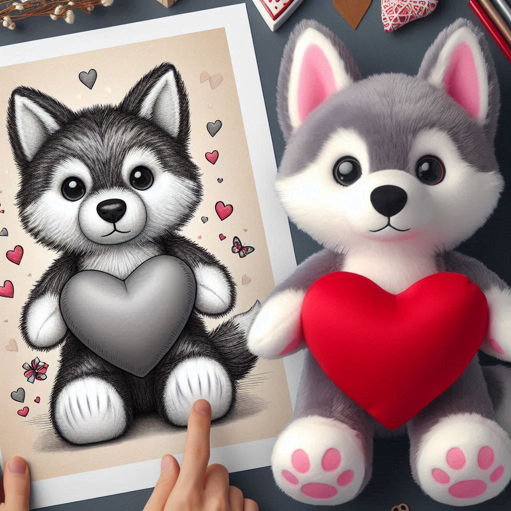Valentine 2025 Plush Toys Stuffed Animal Toys 20cm with Heart Plush Toy Dog Husky 7