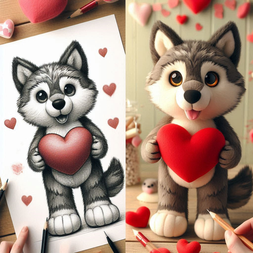 Valentine 2025 Plush Toys Stuffed Animal Toys 20cm with Heart Plush Toy Dog Husky 10