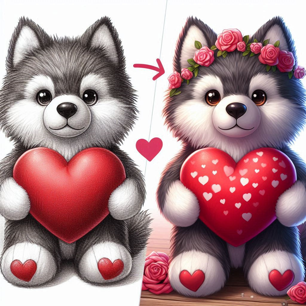 Valentine 2025 Plush Toys Stuffed Animal Toys 20cm with Heart Plush Toy Dog Husky 9