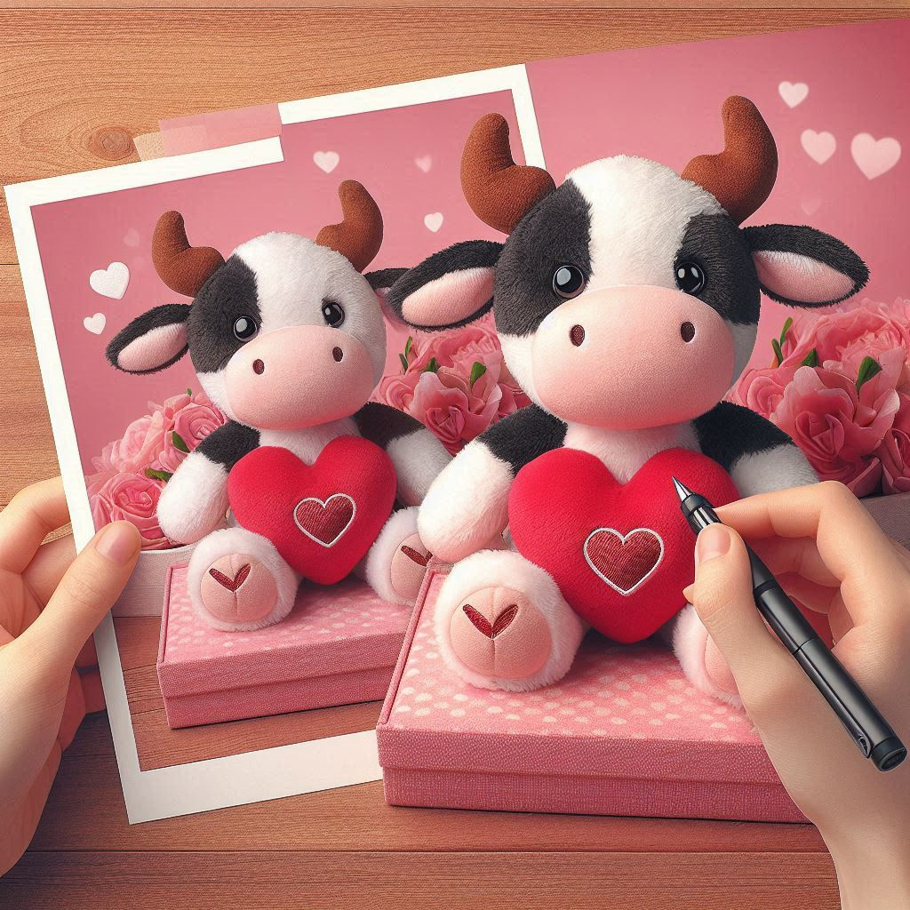 Valentine 2025 Plush Valentines Day Stuffed Animal with Heart Kawaii Milk Cow Plush 9