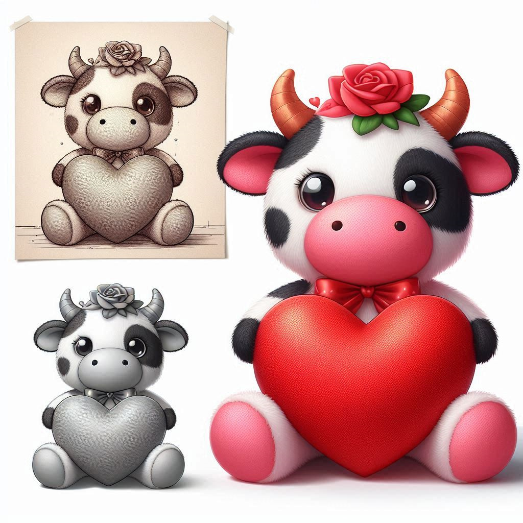 Valentine 2025 Plush Valentines Day Stuffed Animal with Heart Kawaii Milk Cow Plush 10