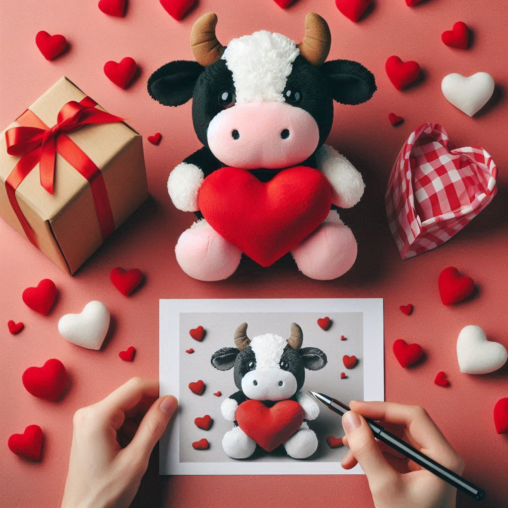 Valentine 2025 Plush Valentines Day Stuffed Animal with Heart Kawaii Milk Cow Plush 8