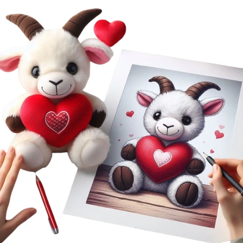 Valentine 2025 Plush Toys Stuffed Animal Toys 20cm Cute Goat Plush with Red Heart 1