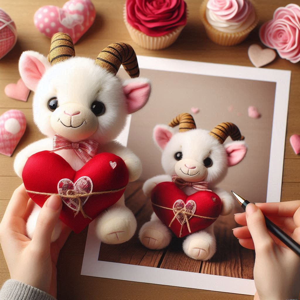 Valentine 2025 Plush Toys Stuffed Animal Toys 20cm Cute Goat Plush with Red Heart 9