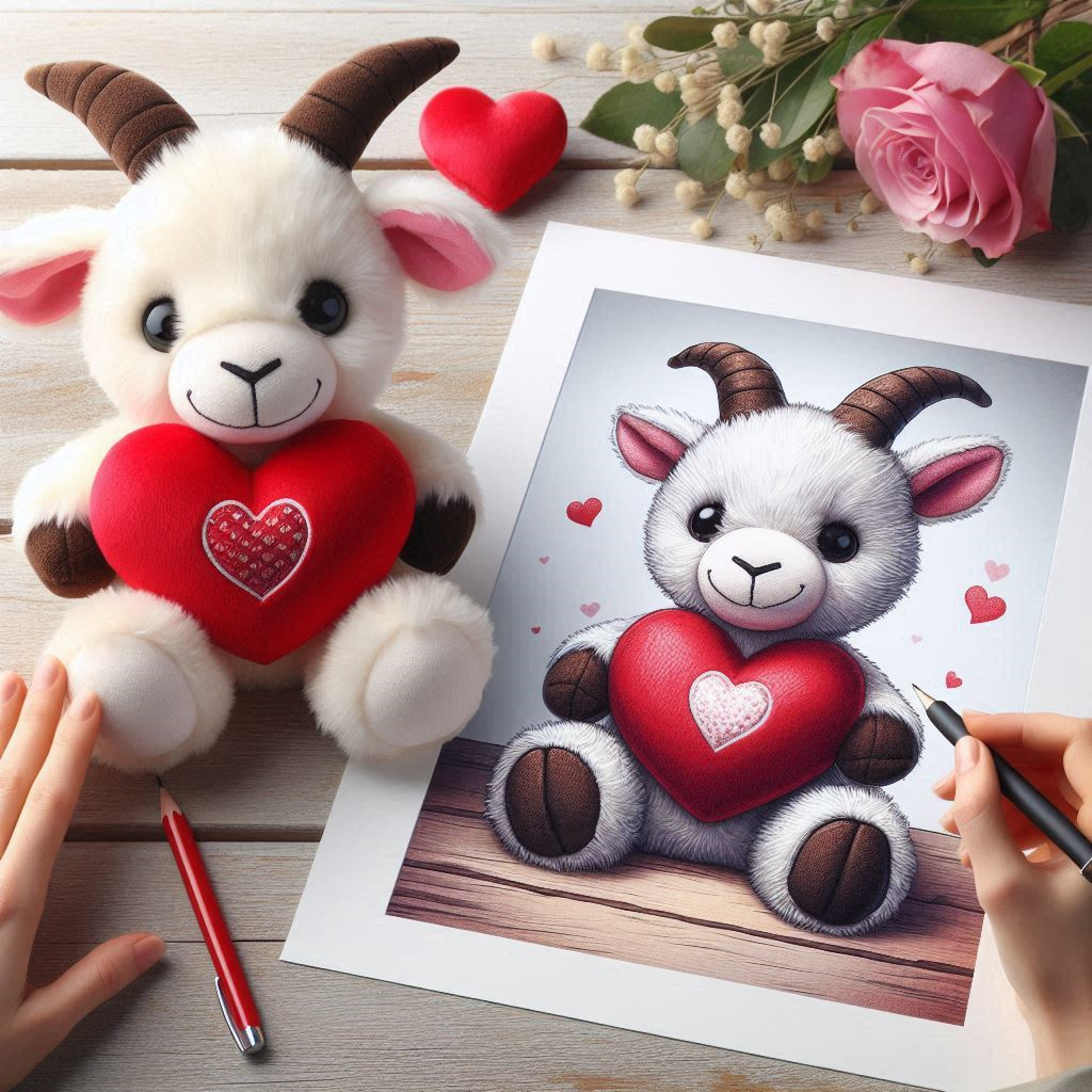 Valentine 2025 Plush Toys Stuffed Animal Toys 20cm Cute Goat Plush with Red Heart 10