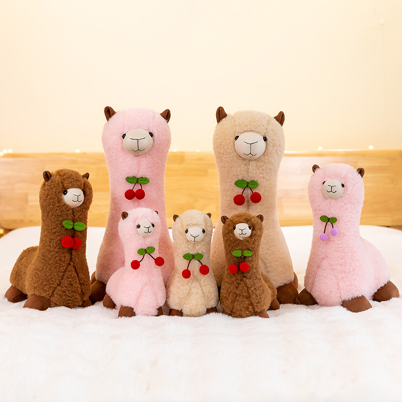 Factory Promotion High Quality Cherry Alpaca Stuffed Animals Wholesale Super Soft Plush Toy Kawaii Sleeping Cushion 13
