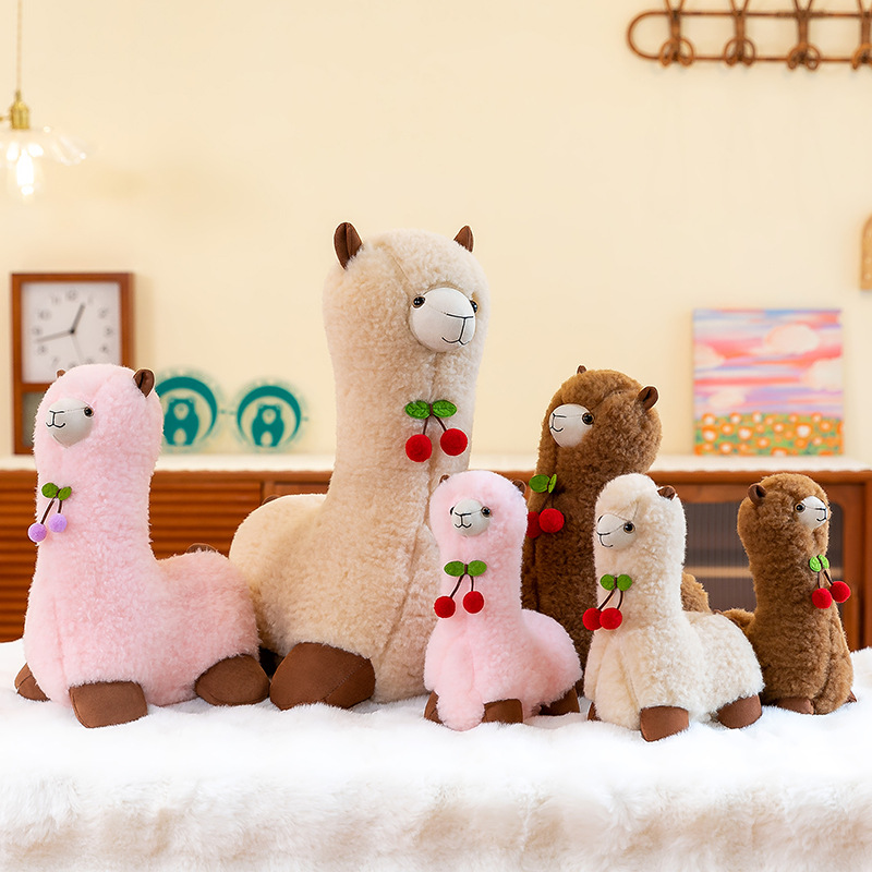 Factory Promotion High Quality Cherry Alpaca Stuffed Animals Wholesale Super Soft Plush Toy Kawaii Sleeping Cushion 12