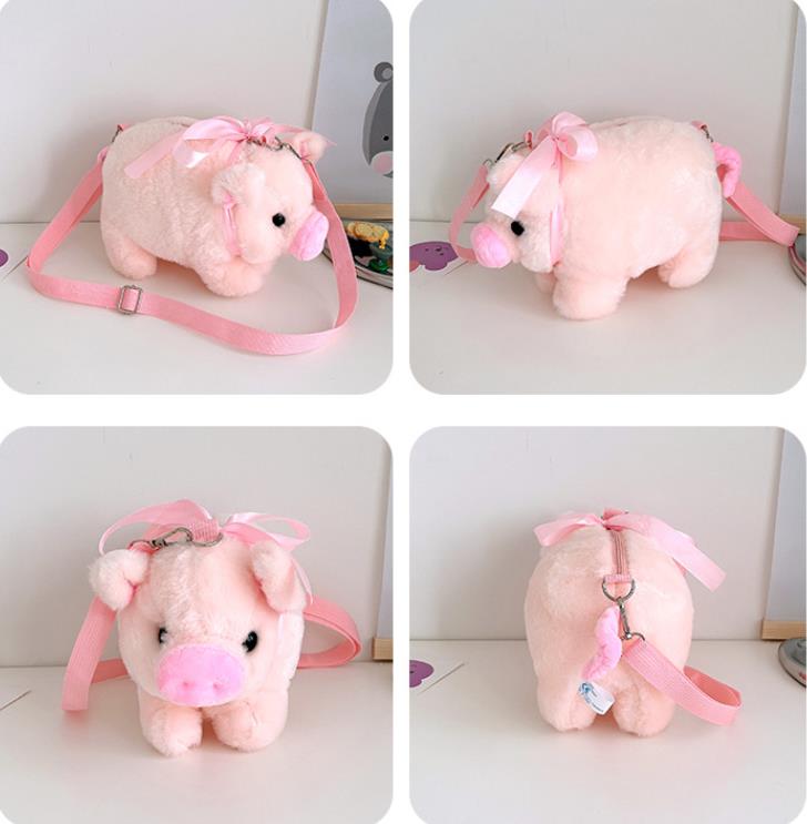 Fashion Cute Pink Pig Plush Bags Cross Body Shoulder Bag With Long Strip Animals Toy Bag For Girl Children 10