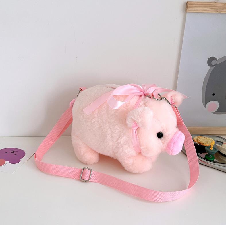 Fashion Cute Pink Pig Plush Bags Cross Body Shoulder Bag With Long Strip Animals Toy Bag For Girl Children 8