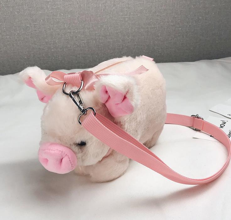 Fashion Cute Pink Pig Plush Bags Cross Body Shoulder Bag With Long Strip Animals Toy Bag For Girl Children 11