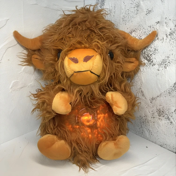 Wholesale Highland Cow Stuffed Animals Breathing with Rhythmic Breathing Motion &amp; Music Lights Sleep Buddy Plushie(30cm) 1