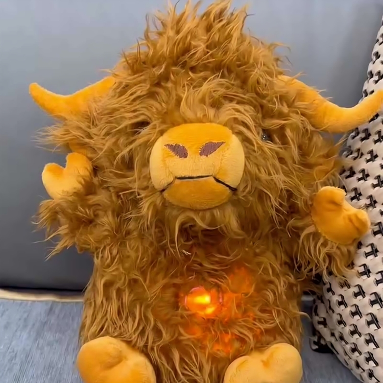 Wholesale Highland Cow Stuffed Animals Breathing with Rhythmic Breathing Motion & Music Lights Sleep Buddy Plushie(30cm) 7