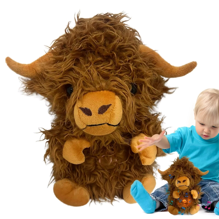 Wholesale Highland Cow Stuffed Animals Breathing with Rhythmic Breathing Motion & Music Lights Sleep Buddy Plushie(30cm) 9