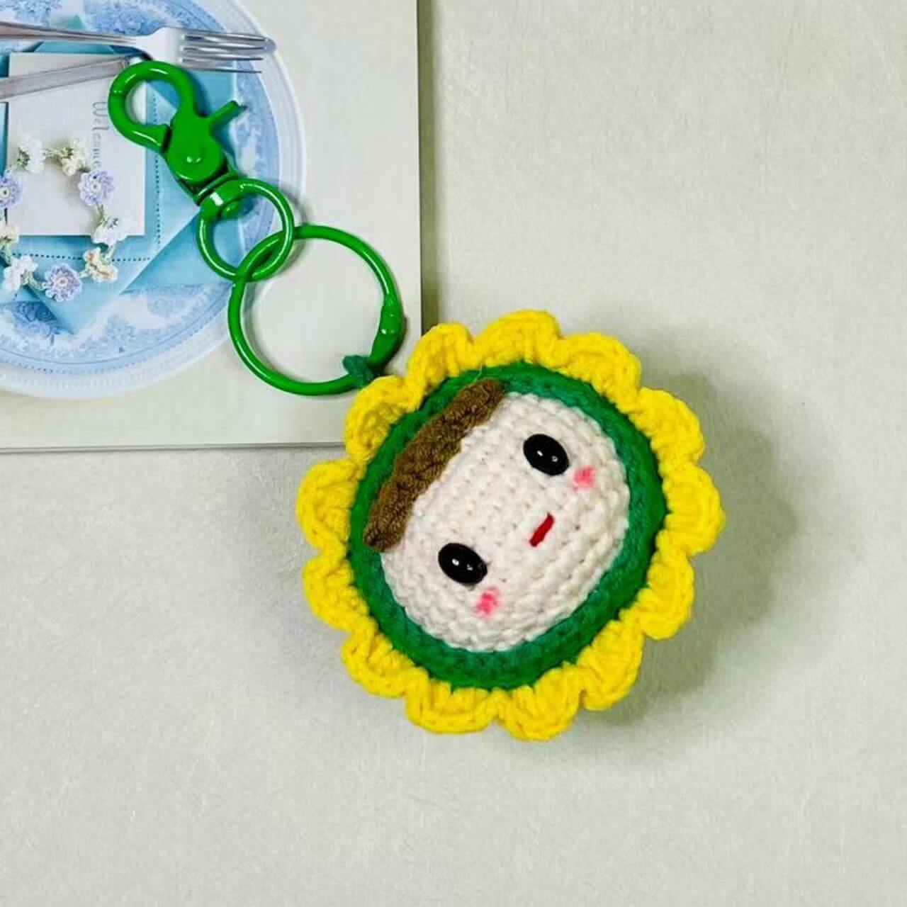 Knitted Wool Sunflower Ball Crochet Plushies Handmade Pendant 12