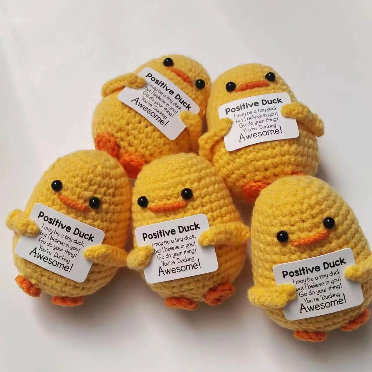 Handmade Crocheted Positive Duck Toy Cute Positive Energy Emoji Crochet Stuffed Animals 1