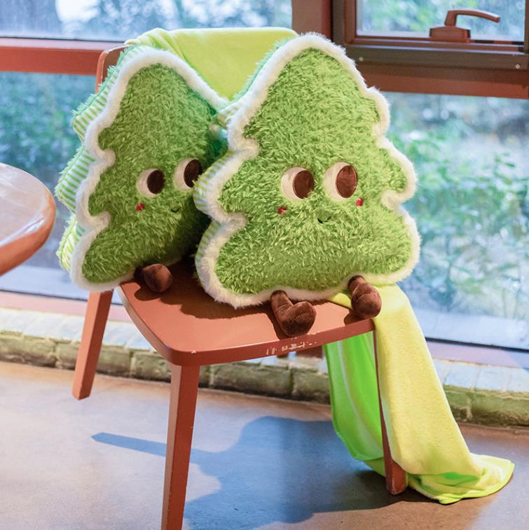 Green Christmas Tree Plush Pillow With Blanket Super Soft Winter Home Decoration 11