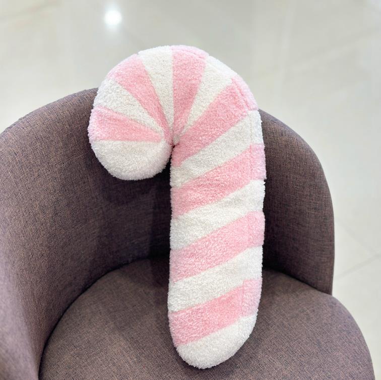 Almohada de peluche de bastón navideño rojo y rosa para decoración del hogar, sofá, almohadas de peluche de Navidad 8