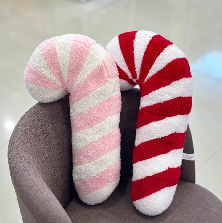 Almohada de peluche de bastón navideño rojo y rosa para decoración del hogar, sofá, almohadas de peluche de Navidad 9